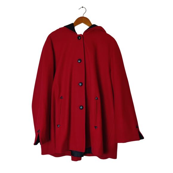 Lane Bryant Red Wool Blend Hooded Classic Peacoat Barn Jacket Plus Size 22W - Picture 1 of 10